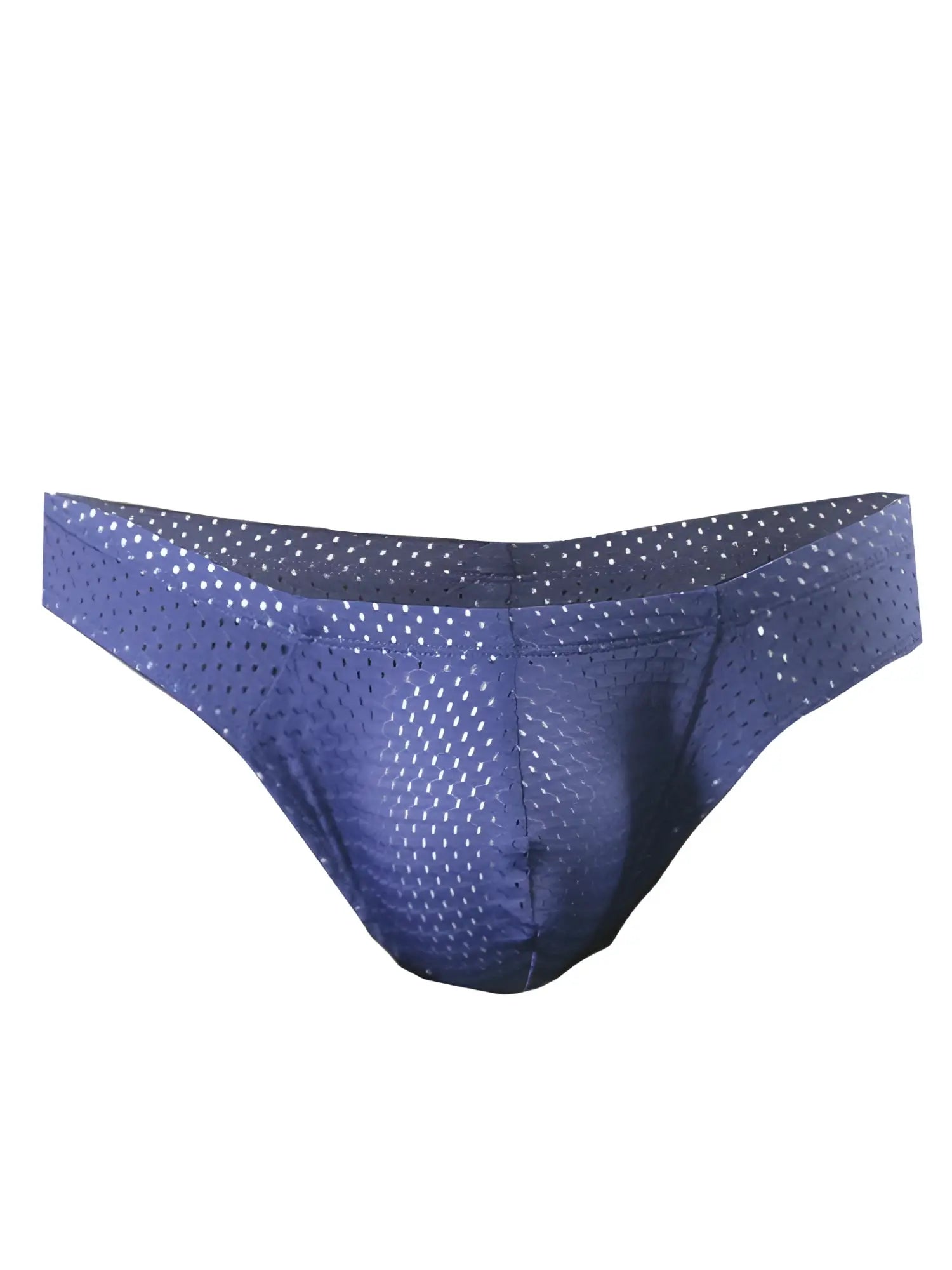 Pride mesh bunz brief with plus pouch in blue mesh featuring a subtle white polka dot pattern