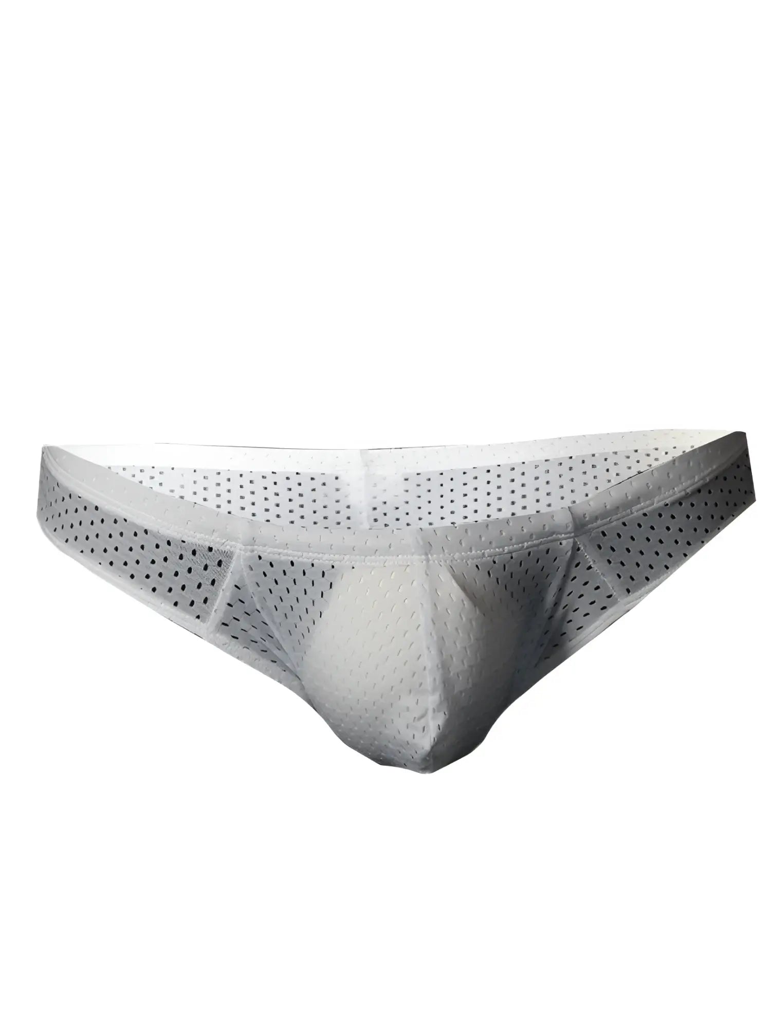 White pride mesh bunz brief with plus pouch featuring breathable perforated design and reinforced waistband