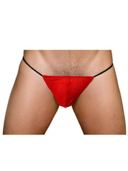 Pride mesh g-string red mesh thong with black elastic waistband showing front view