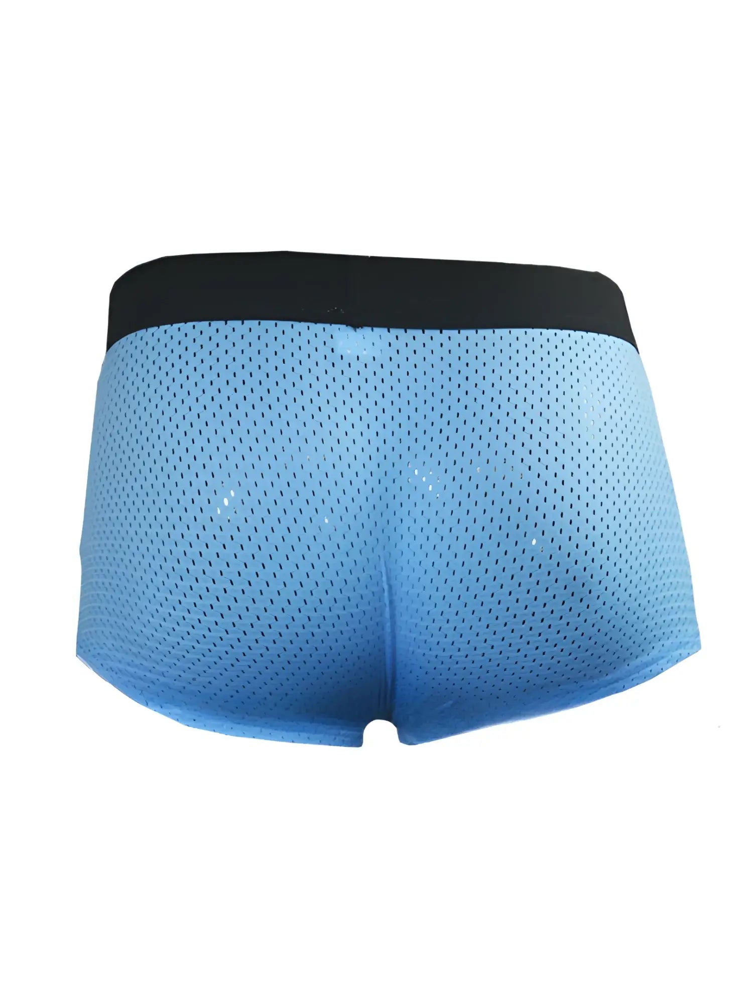 Light blue pride mesh trunk briefs with black elastic waistband made of breathable mesh material