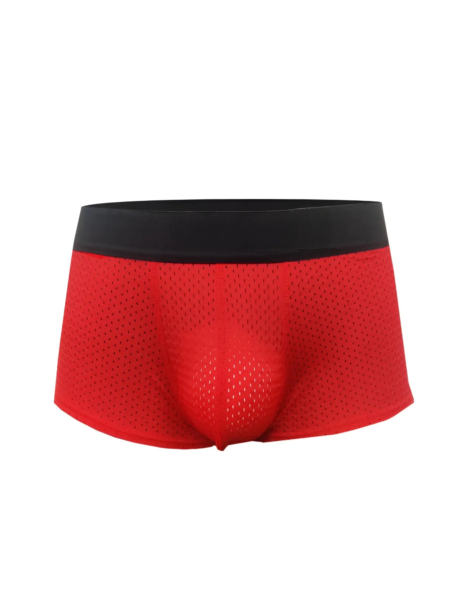 Red mesh briefs pride mesh trunk with black elastic waistband made from breathable mesh material
