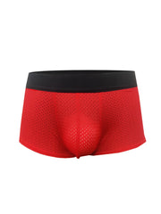Red mesh briefs pride mesh trunk with black elastic waistband made from breathable mesh material