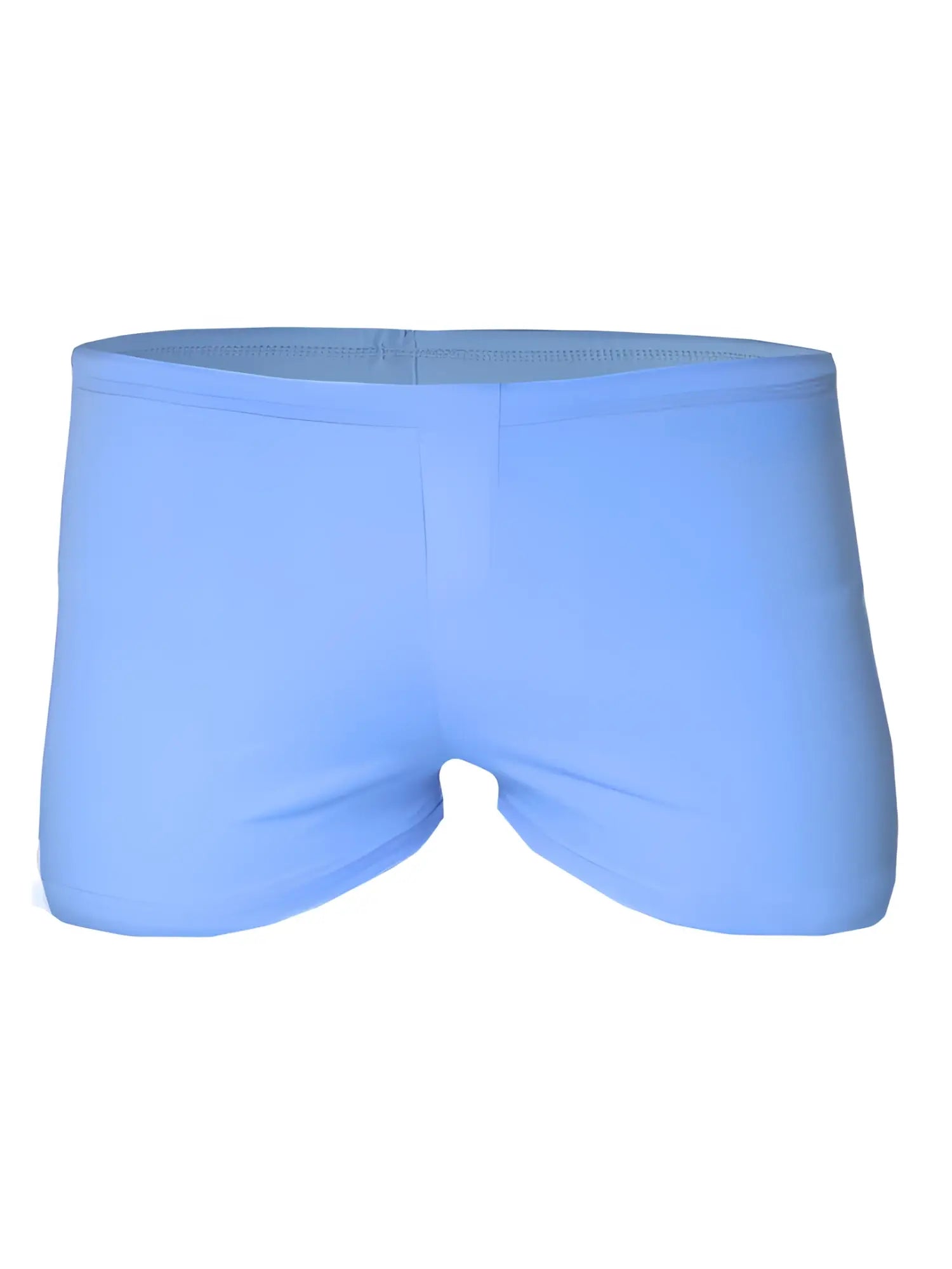 Light blue pride square trunk swim trunks with smooth stretchy fabric and simple elastic waistband front view