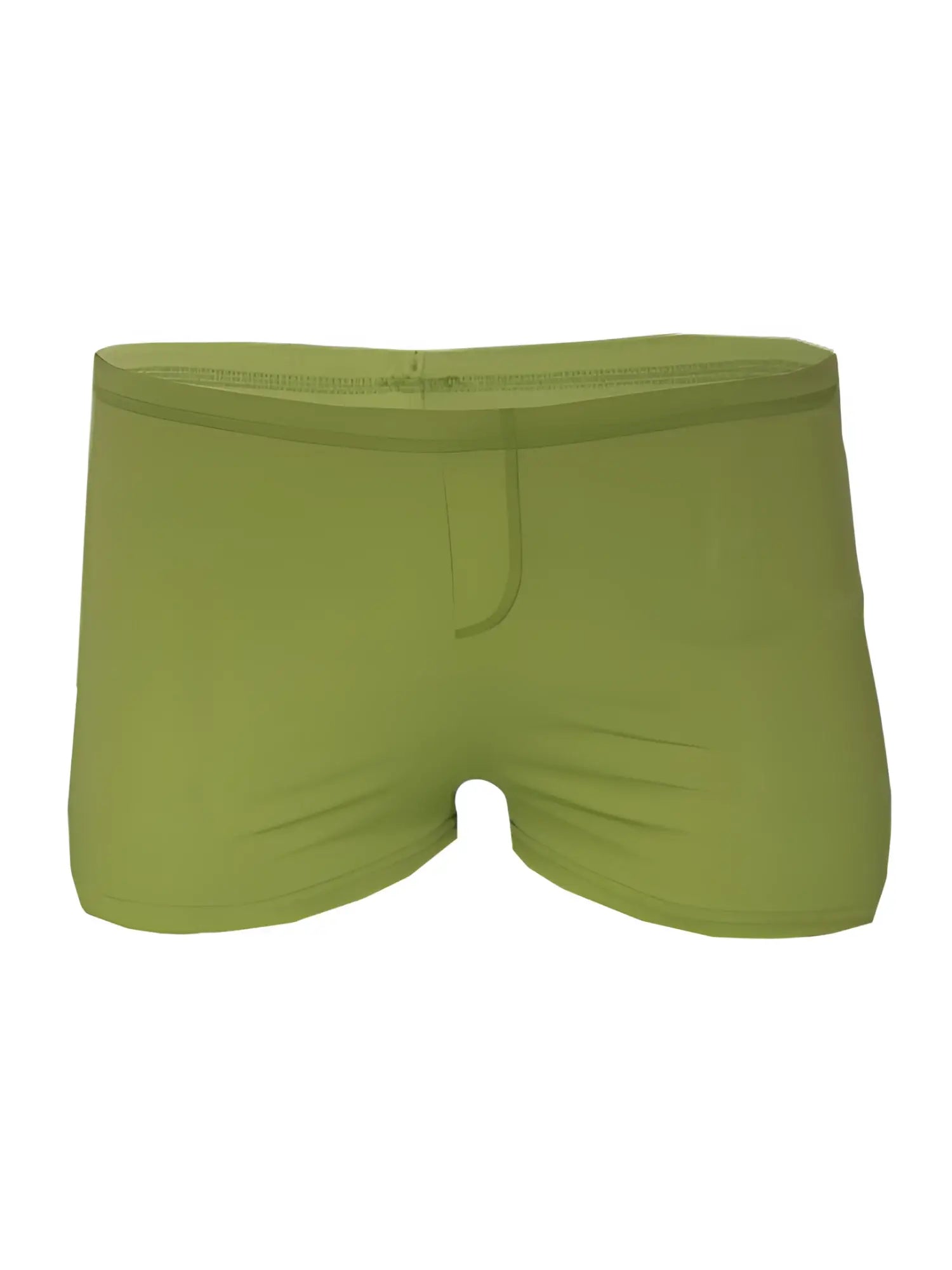 A pair of olive green seamless briefs with flat front and elastic waistband pride square trunk design
