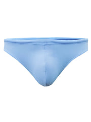 Light blue smooth textured pride swim bikini trunks with a minimalist design for comfortable swimming use