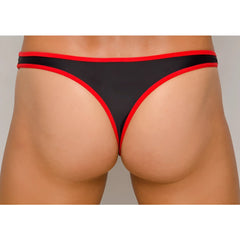 Black pride ultra stretch amplify thong with bold red trim showing front side design and fabric details
