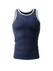 Navy blue ribbed cotton tank top with white and gray trim from Pride USA perfect for casual wear