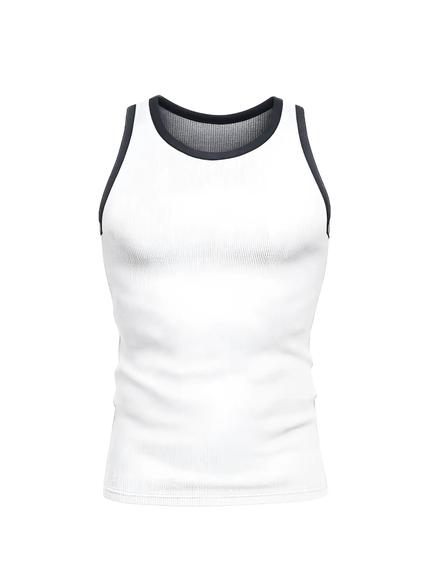White ribbed cotton tank top with black trim around neckline and armholes pride usa pride usa ribbed cotton tank top