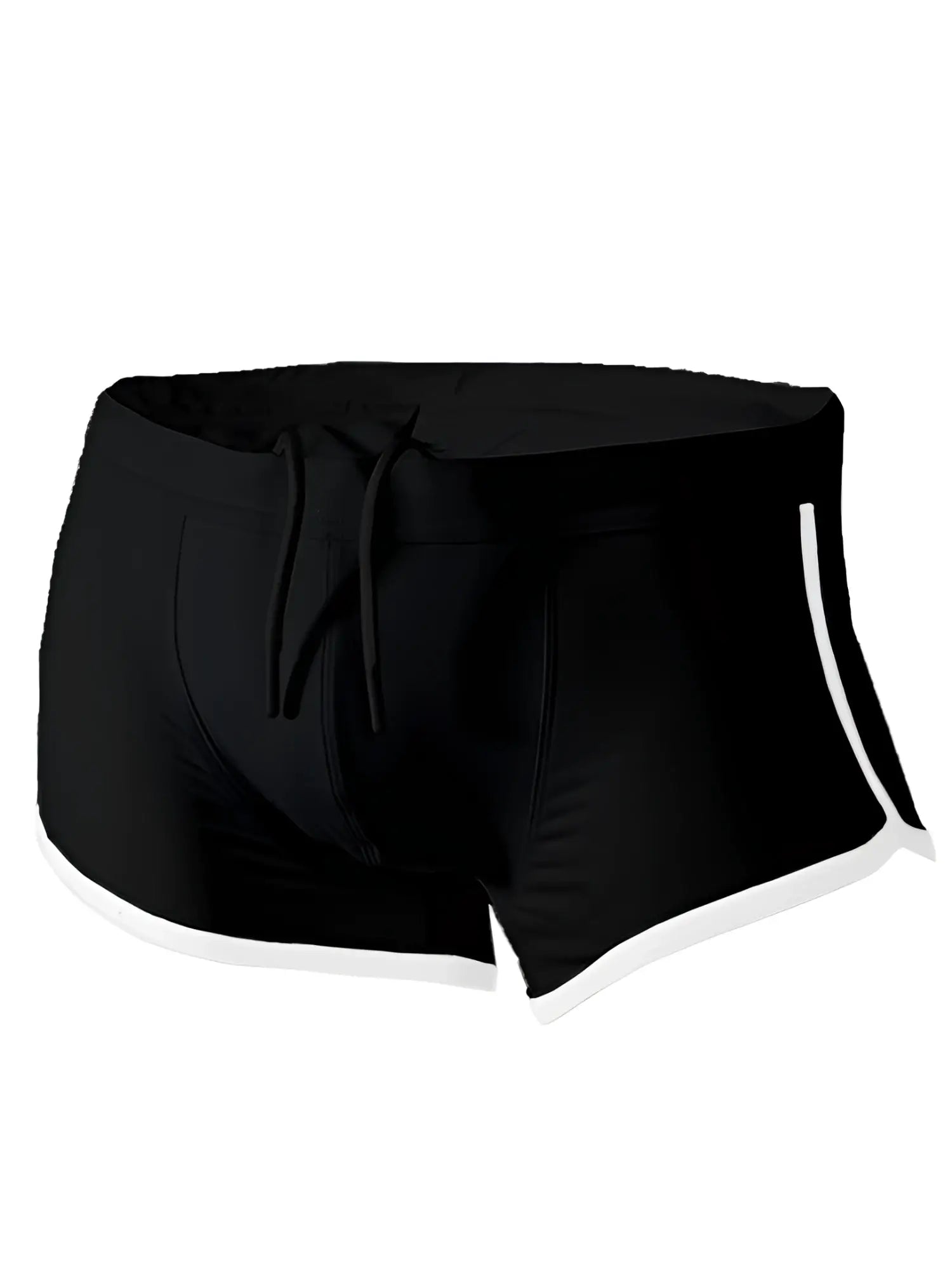Pride Vince trunk black swim trunks with white side stripes and a drawstring waistband for comfortable wear