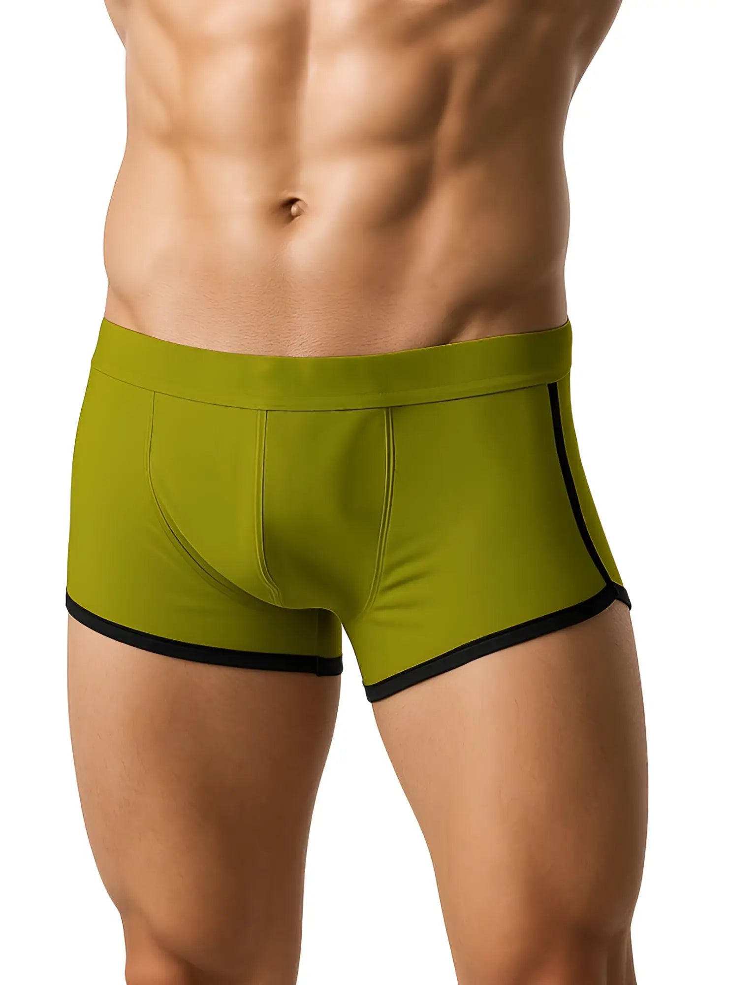 Olive green Pride Vince trunk boxer briefs with black trim designed for comfortable everyday wear