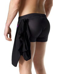 Black prism pride trunk short mesh athletic shorts with drawstring waistband and attached fabric panel tied at back