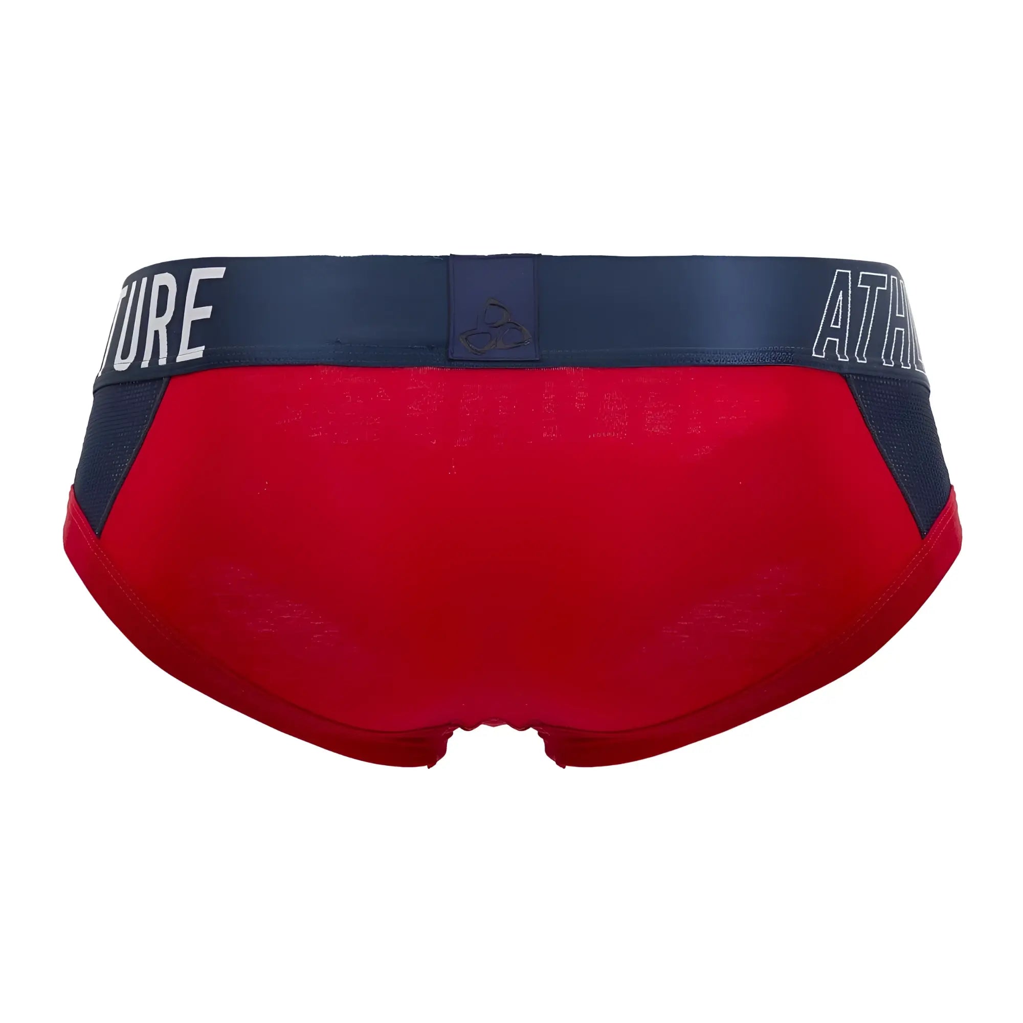 Private Structure BAUT4388 athlete mini briefs in red falcon feature a bold red and navy blue sporty design