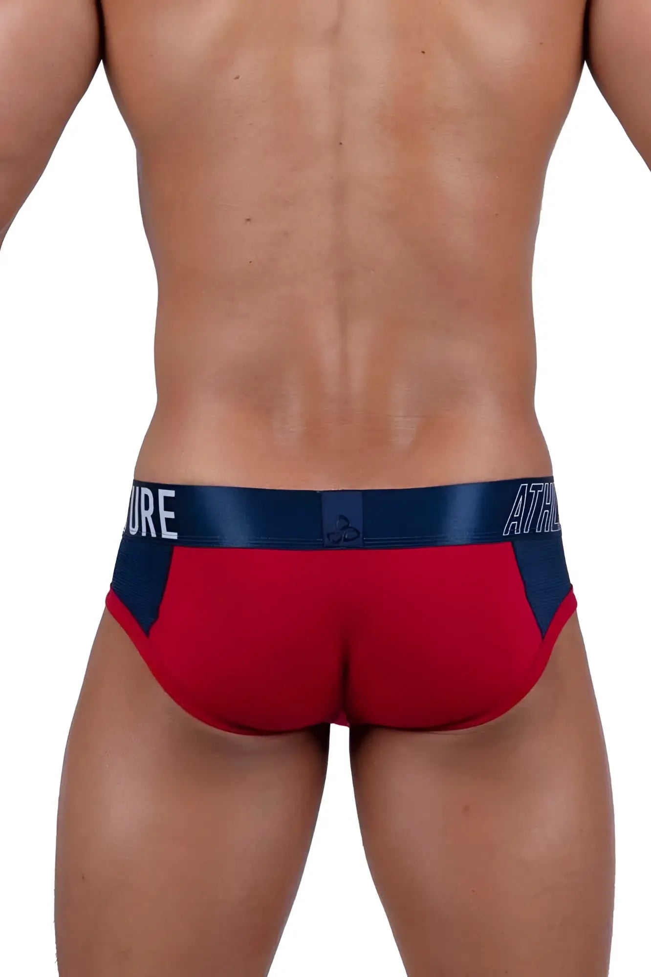 Private Structure BAUT4388 athlete mini briefs in red falcon with navy blue sleek form-fitting athletic design