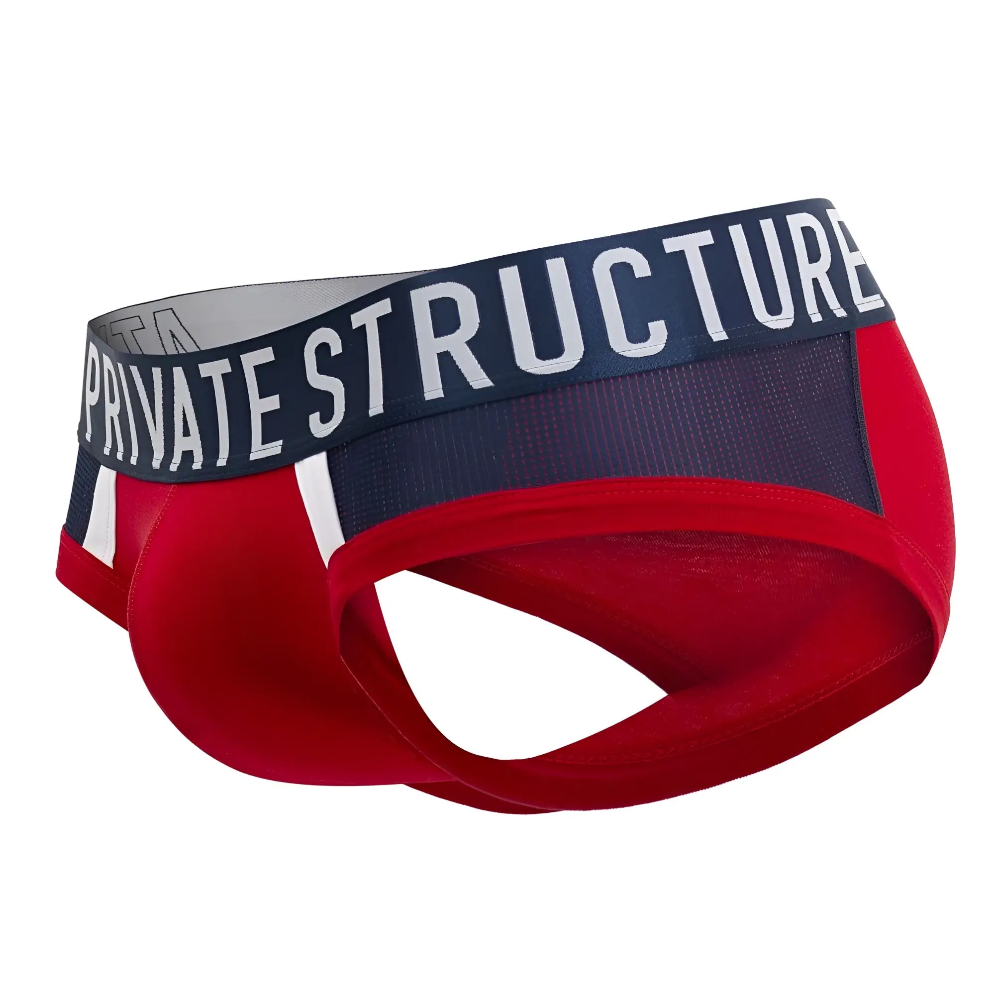 Private structure baut4388 athlete mini briefs in red falcon with navy blue and white logo waistband for men