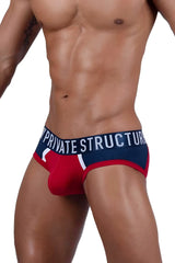 Red falcon private structure baut4388 athlete mini briefs in red and navy blue with white trim and branded waistband