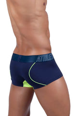 Private Structure baut4389 athlete trunks navy ranger navy blue briefs with neon green trim and light blue athletic waistband