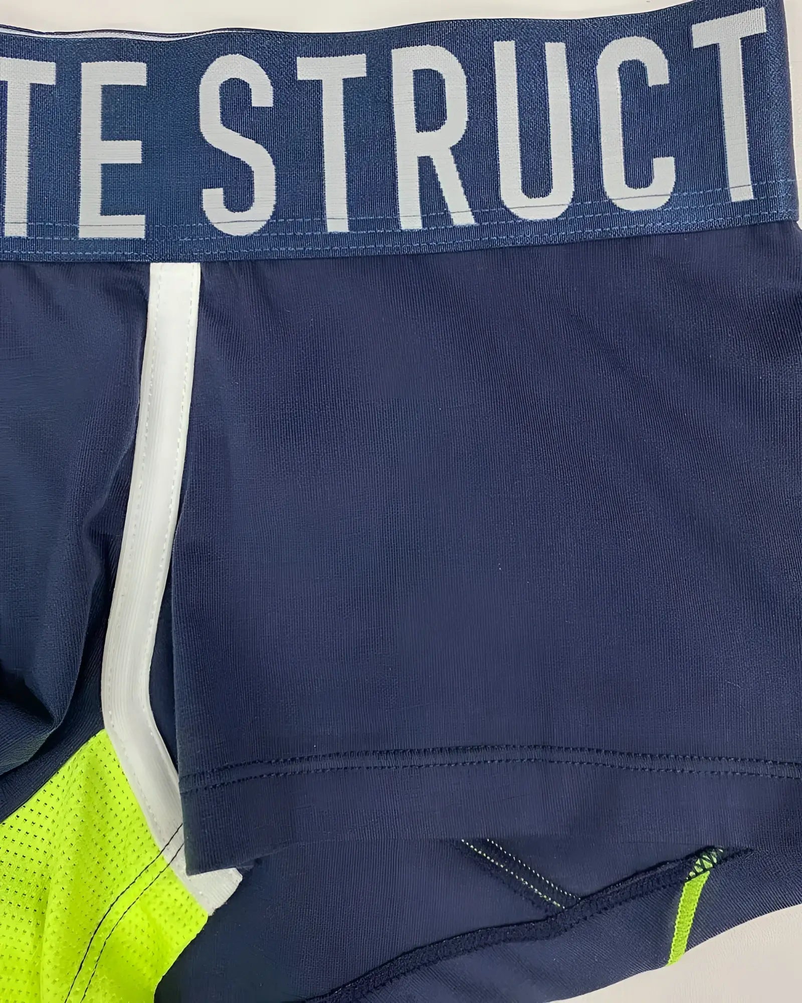 Navy blue Private Structure BAUT4389 athlete briefs with white and neon green accents and struct waistband logo