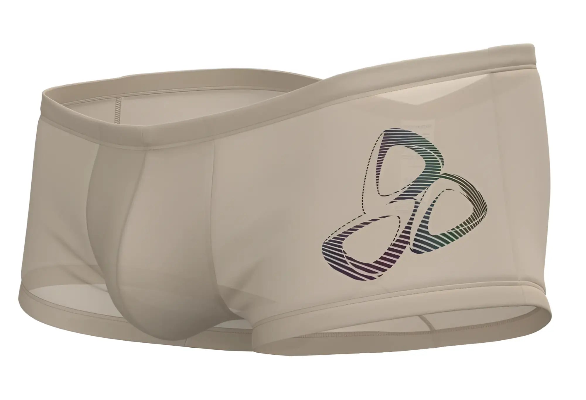 Beige private structure brut4390 bare hipster briefs with colorful striped olympic logo design on front