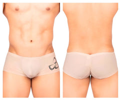 Beige private structure brut4390 bare hipster briefs with black butterfly logo on left hip for comfortable wear