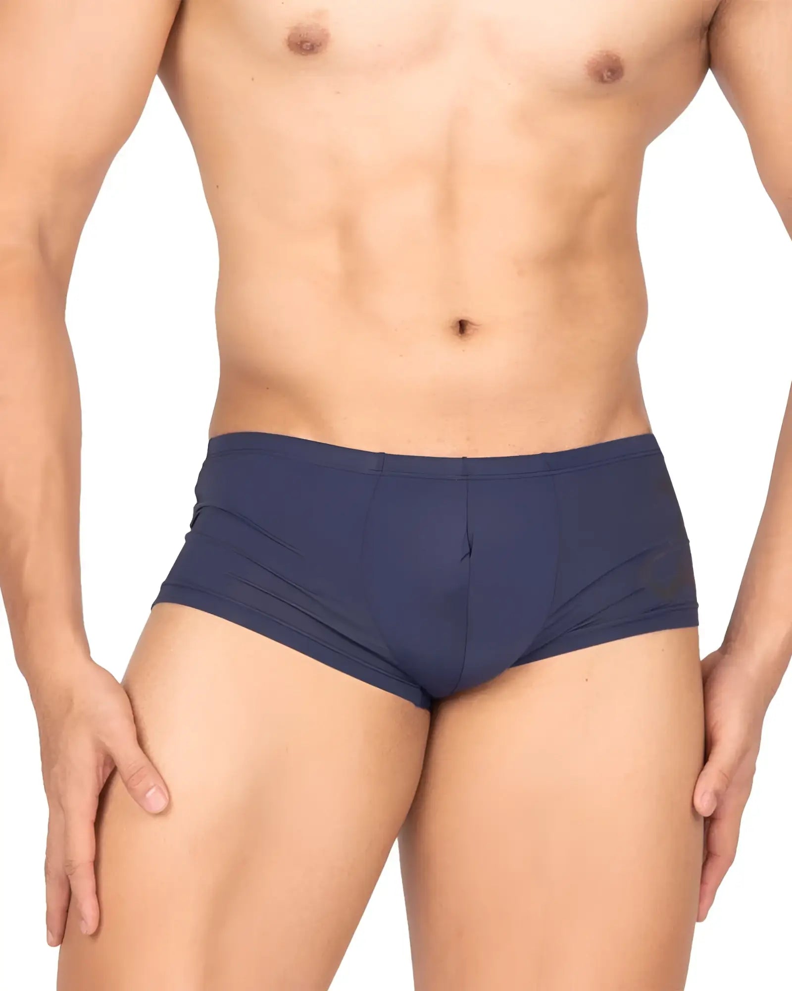 Private Structure BRUT4390 bare hipster briefs in navy silk with smooth form-fitting fabric and subtle front seam detail