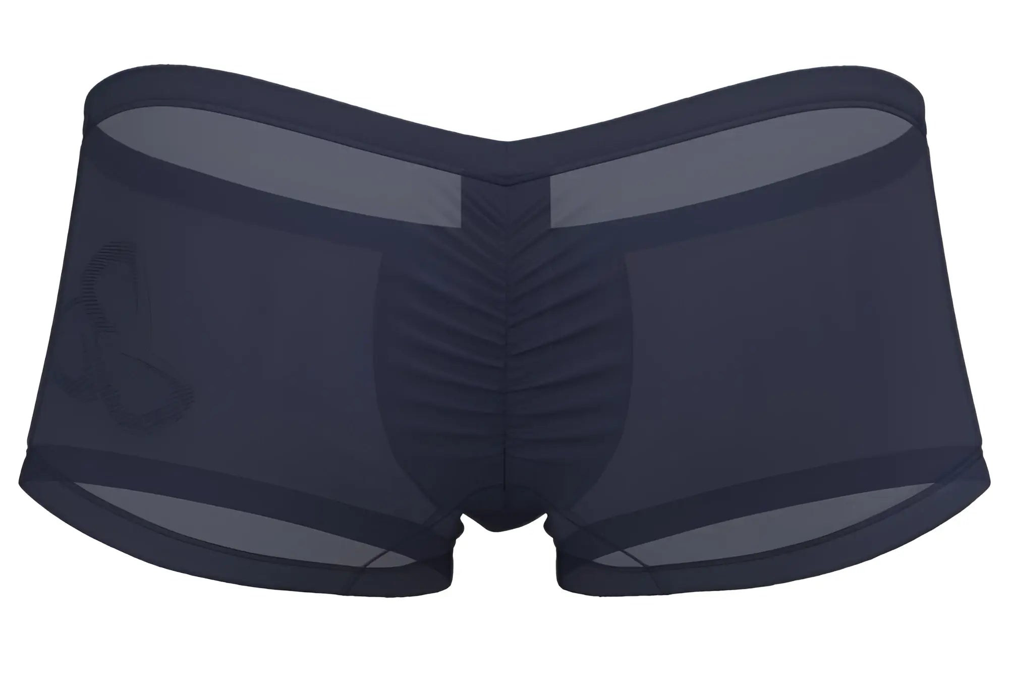 Dark navy mesh briefs with ruched center panel and subtle logo on left leg private structure brut4390 silk navy