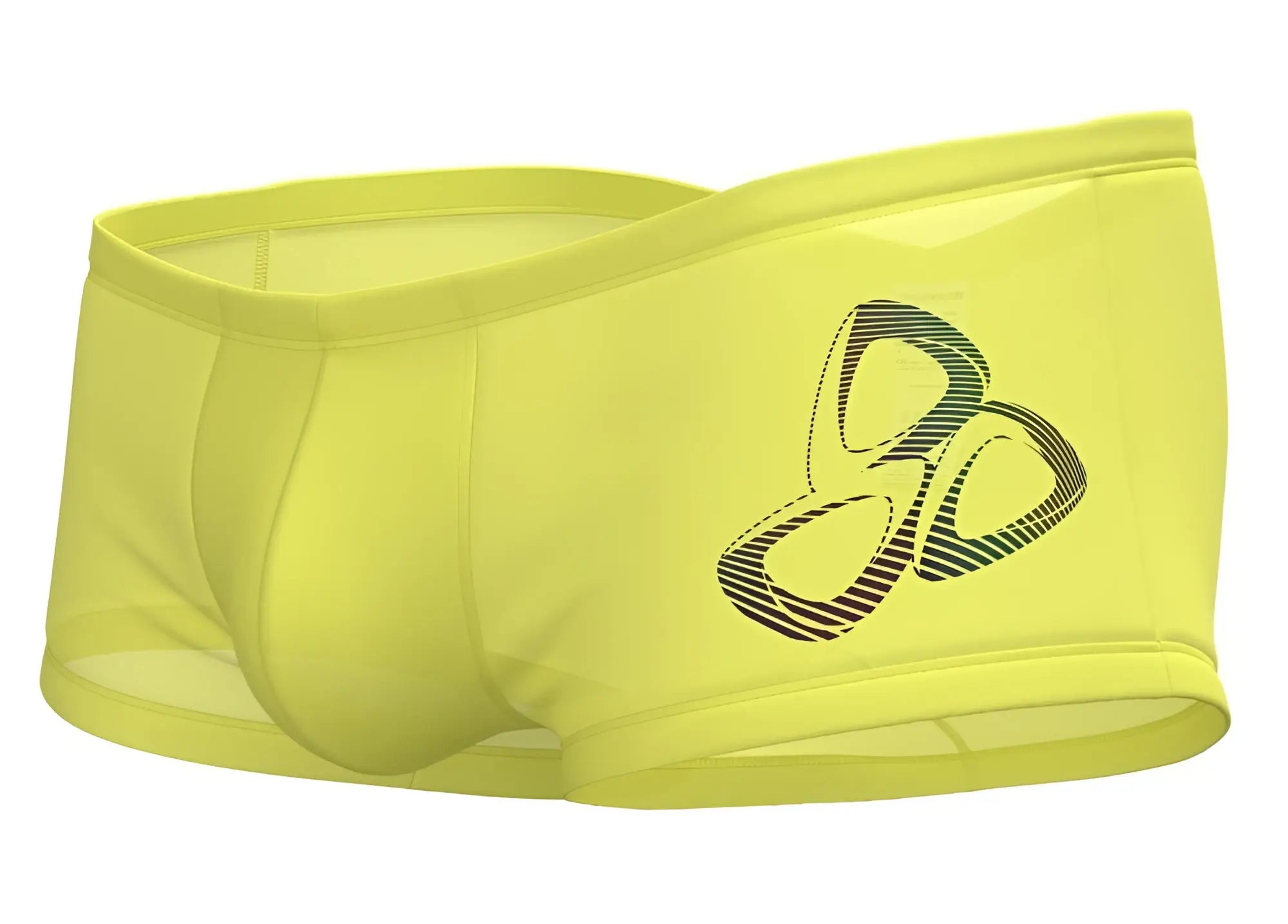 Bright yellow private structure BRUT4390 bare hipster briefs with a bold abstract logo featuring gradient stripes