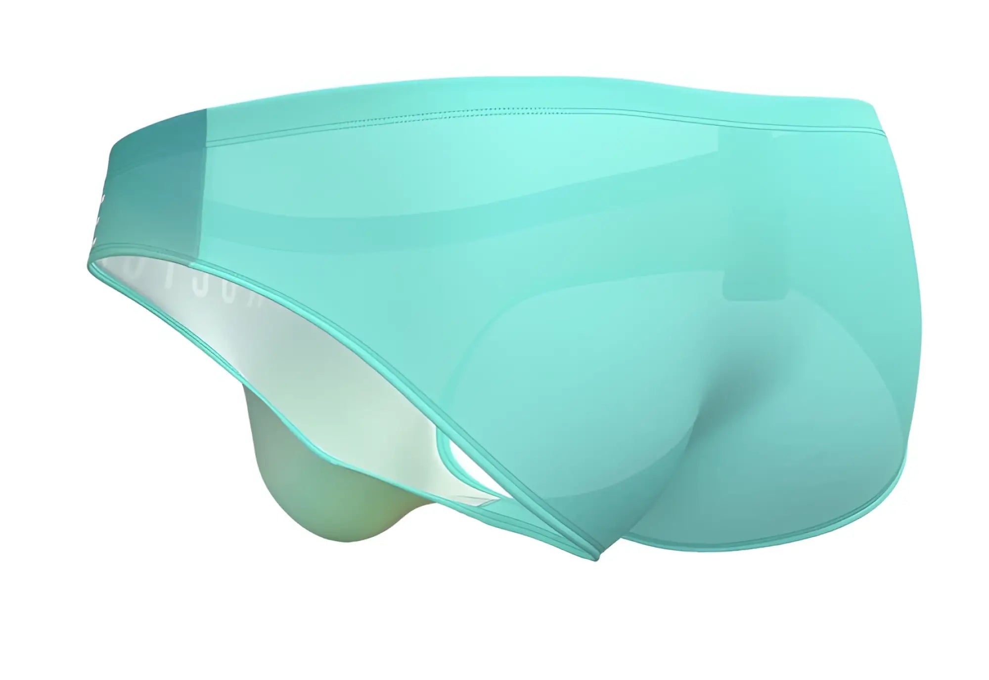 A translucent mint green private structure brief with smooth form fitting design and subtle seam detailing in cyan mist color