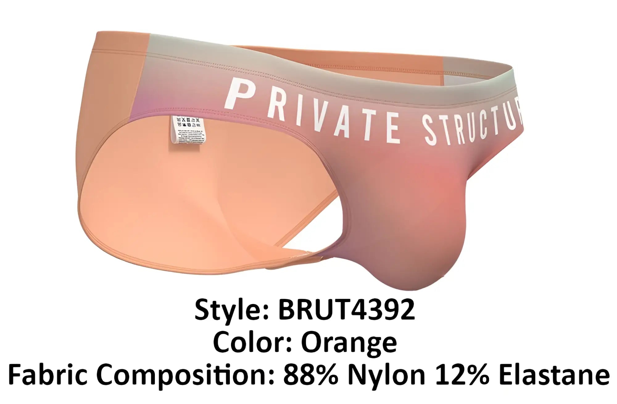 Orange private structure br4392 bare bikini briefs with gradient pink to orange waistband and white branding