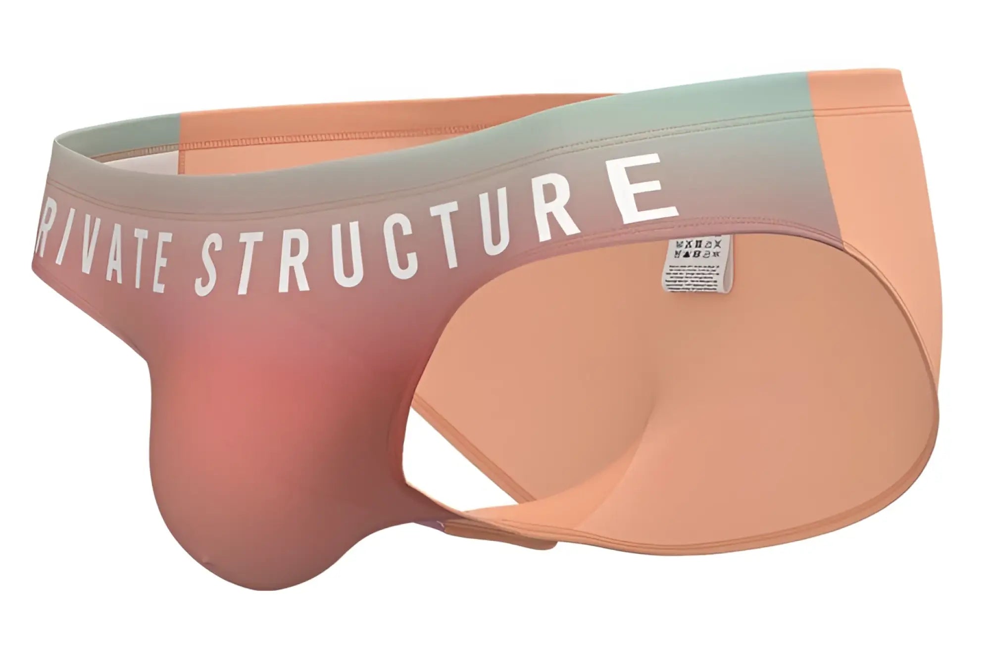 Pastel peach and mint gradient fabric briefs with private structure branded waistband in orange bare bikini style