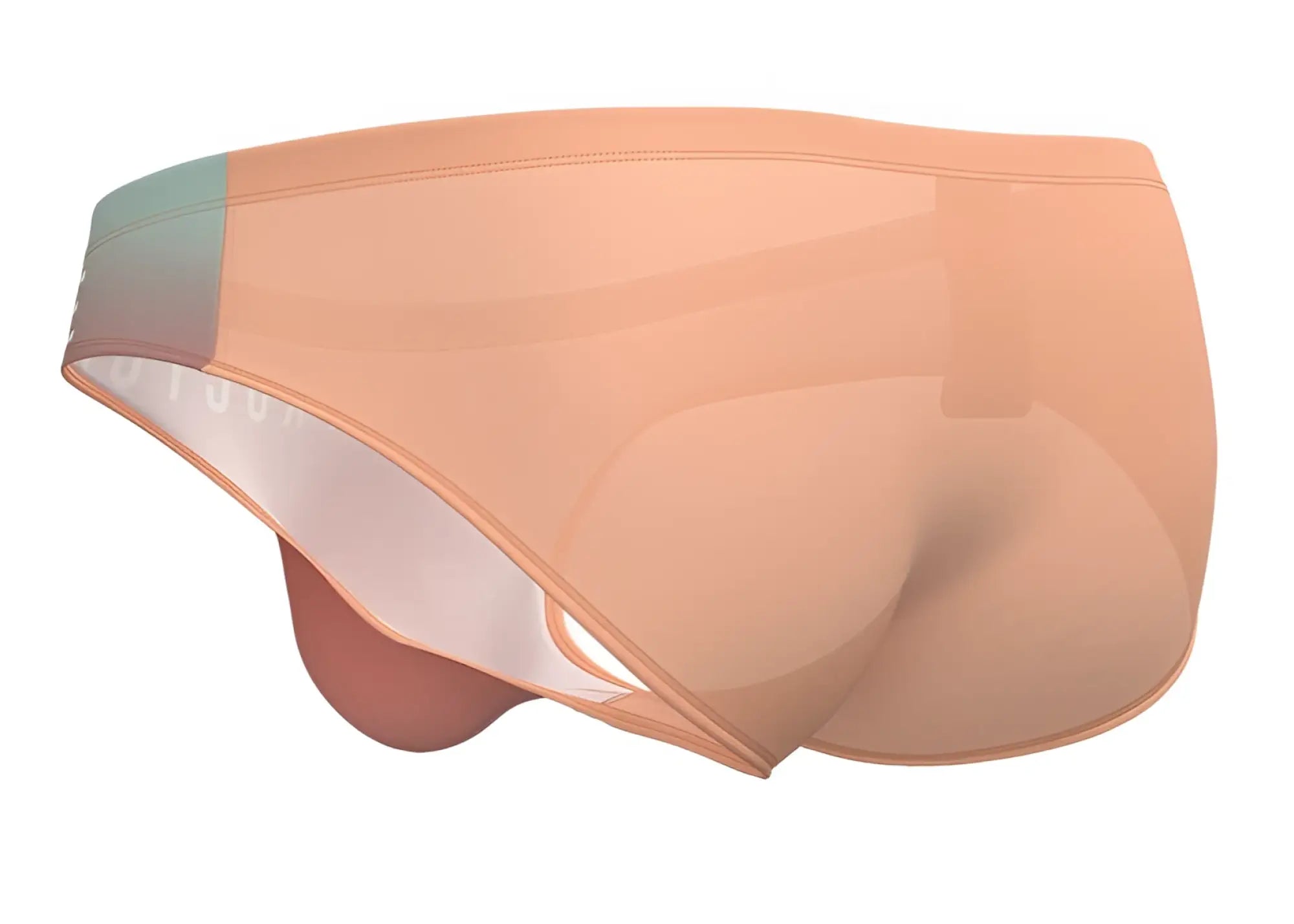Peach-colored sheer mesh briefs with subtle gradient trim and reinforced waistband from Private Structure BRUT4392 Bare Bikini