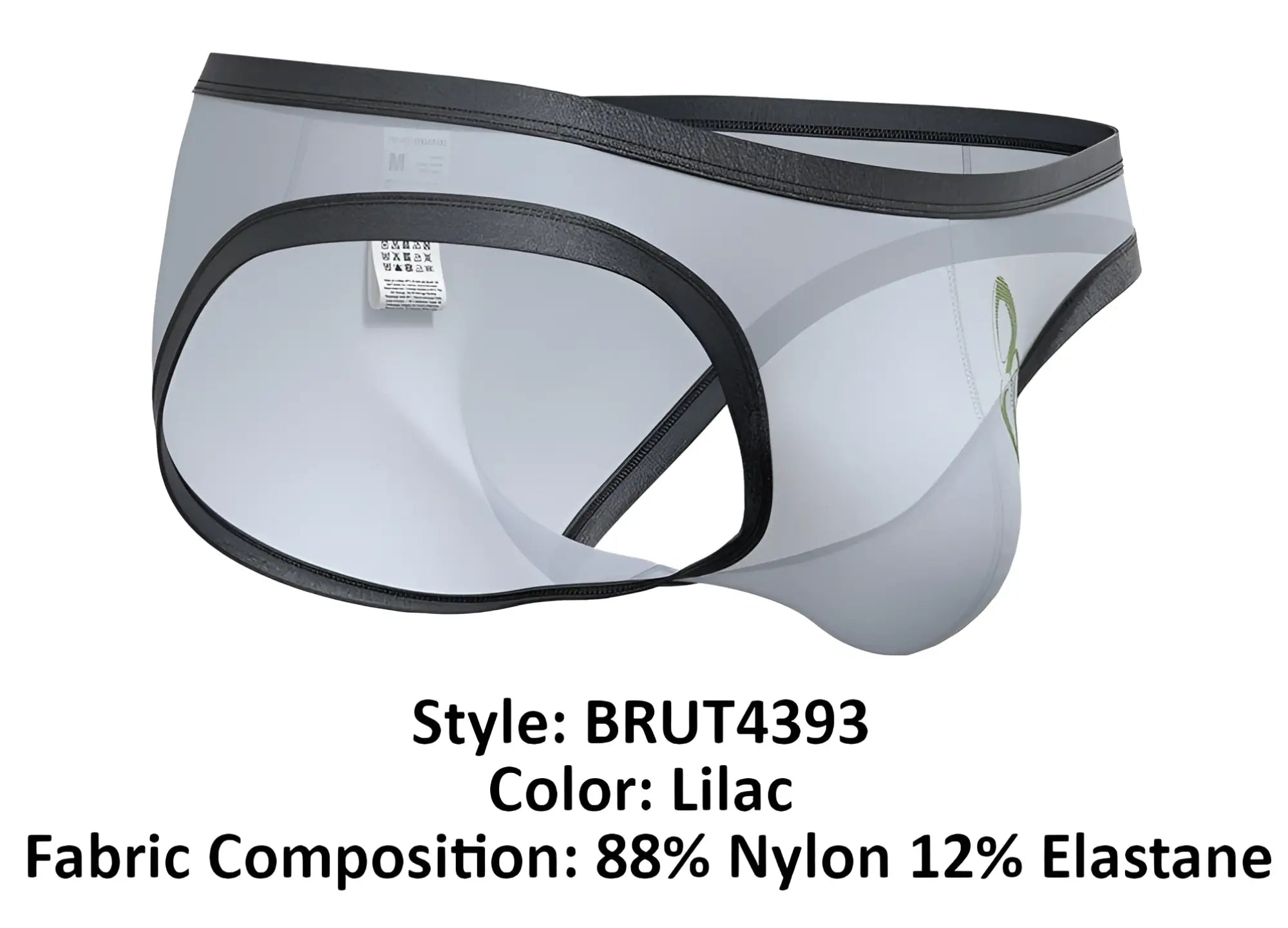 Lilac transparent briefs with black trim and subtle green logo from Private Structure BRUT4393 Bare Bikini collection