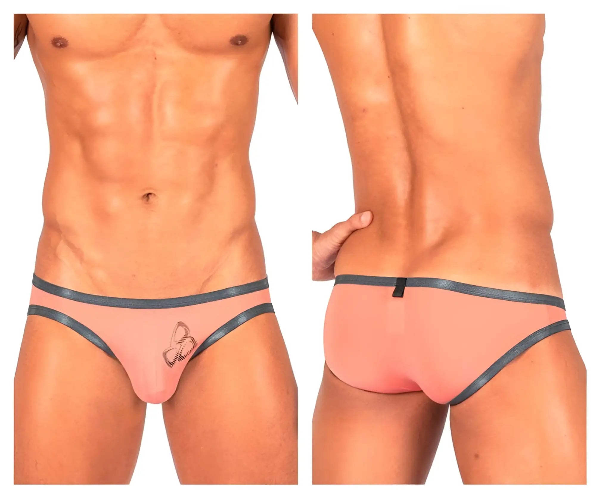 Pink men’s briefs with dark gray trim and small embroidered bow detail from Private Structure BRUT4393 Bare Bikini color orange