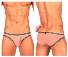 Pink men’s briefs with dark gray trim and small embroidered bow detail from Private Structure BRUT4393 Bare Bikini color orange
