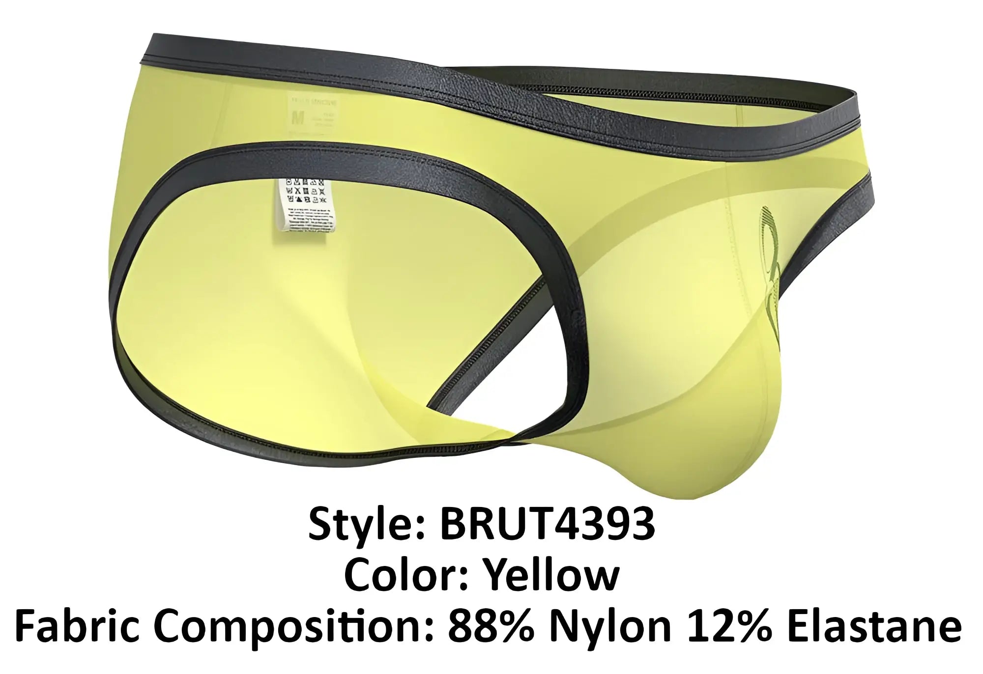 Yellow private structure brut4393 bare bikini briefs with black trim made of 88 nylon 12 elastane