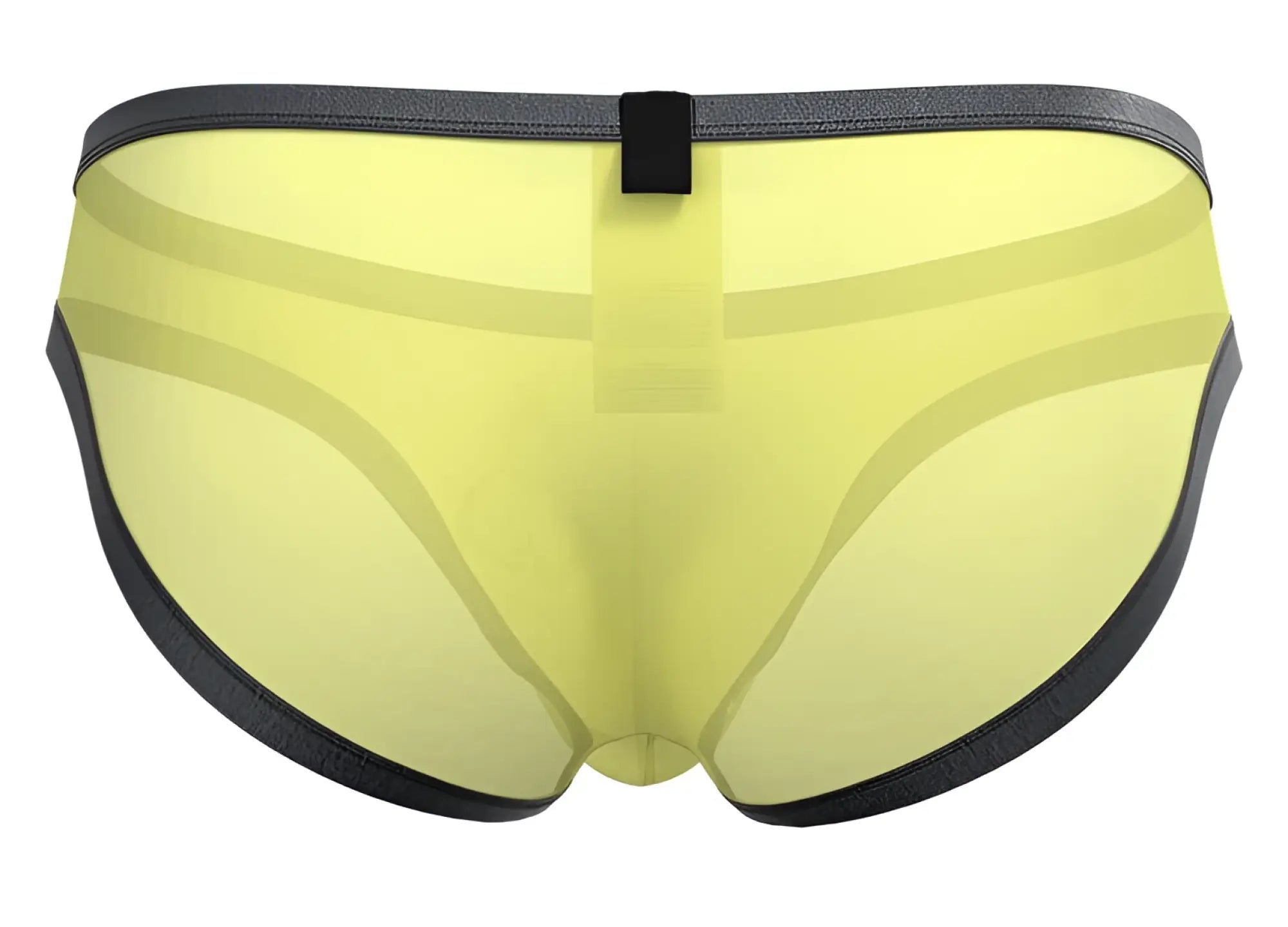 Yellow sheer briefs with black trim and a central black tab at the back from Private Structure BRUT4393 Bare Bikini