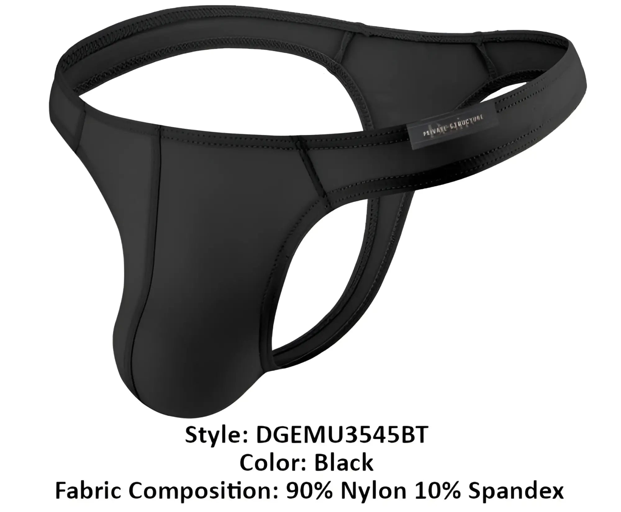 Black private structure DGEMU3545BT desire glaze thong made of 90 nylon 10 spandex with sleek form fitting design