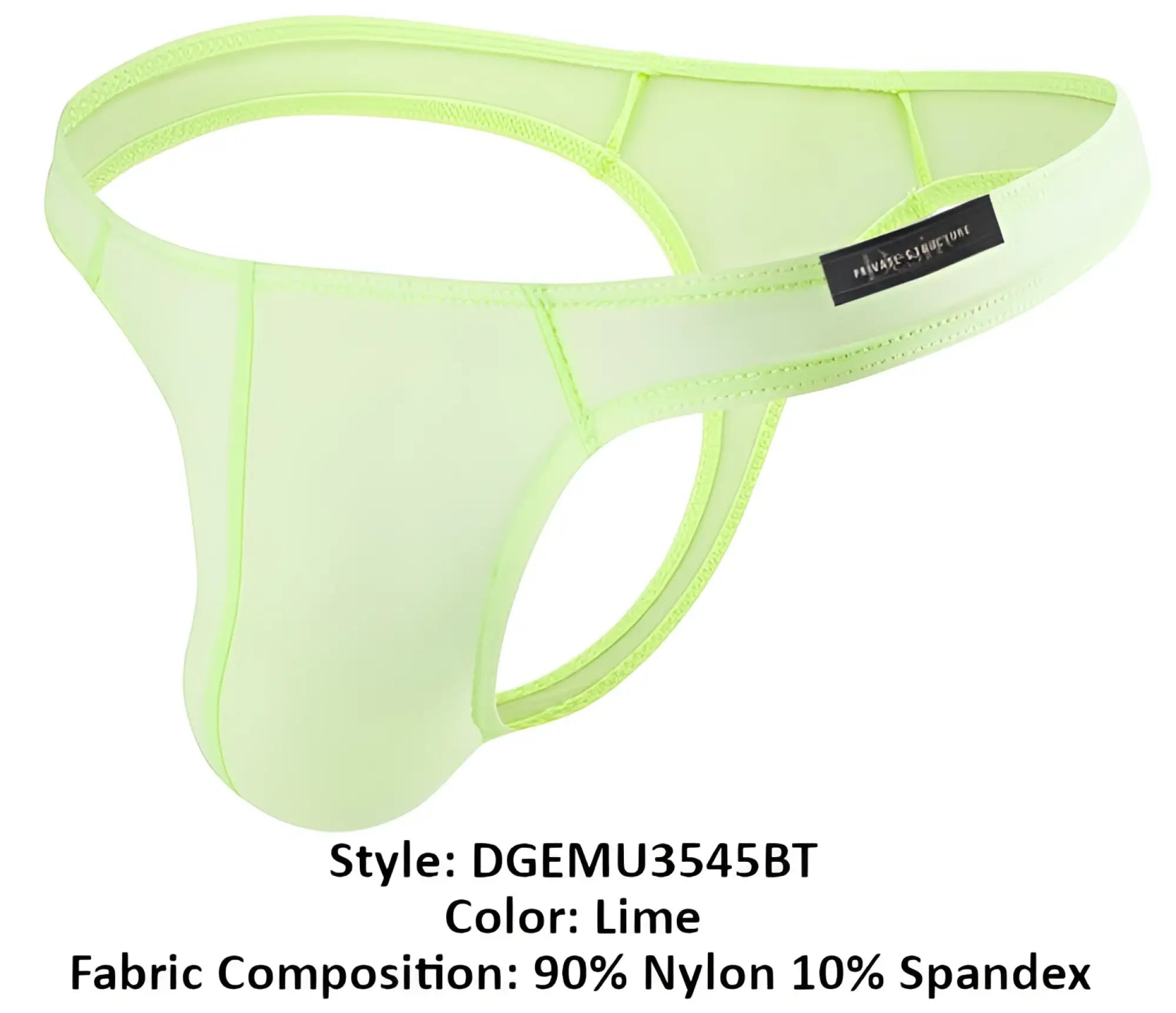 Private Structure Desire Glaze thong in lime sheer nylon and spandex with sleek form-fitting design