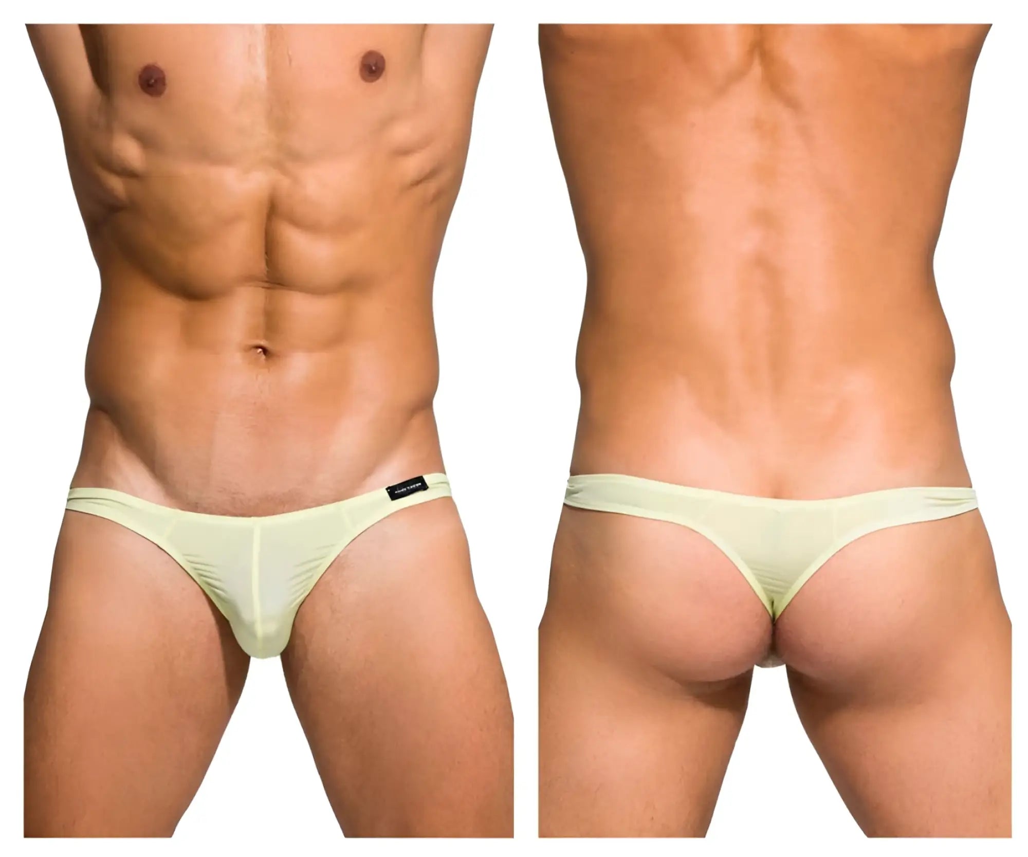 Light green sheer thong with black waistband brand tag Private Structure DGEMU3545BT Desire Glaze Lime color