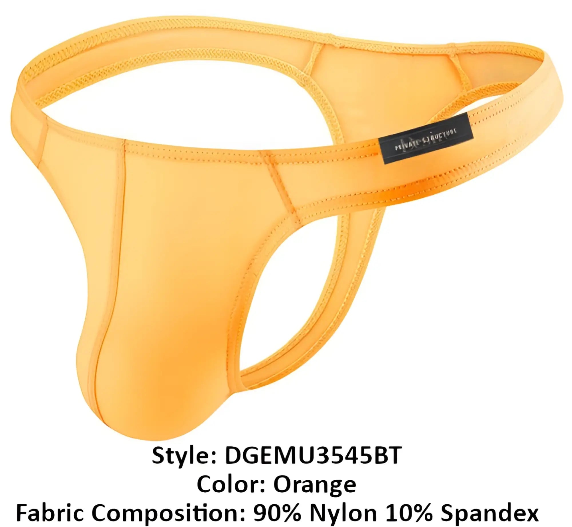 Private Structure DGEMU3545BT desire glaze orange men’s thong made of 90 nylon 10 spandex with reinforced stitching