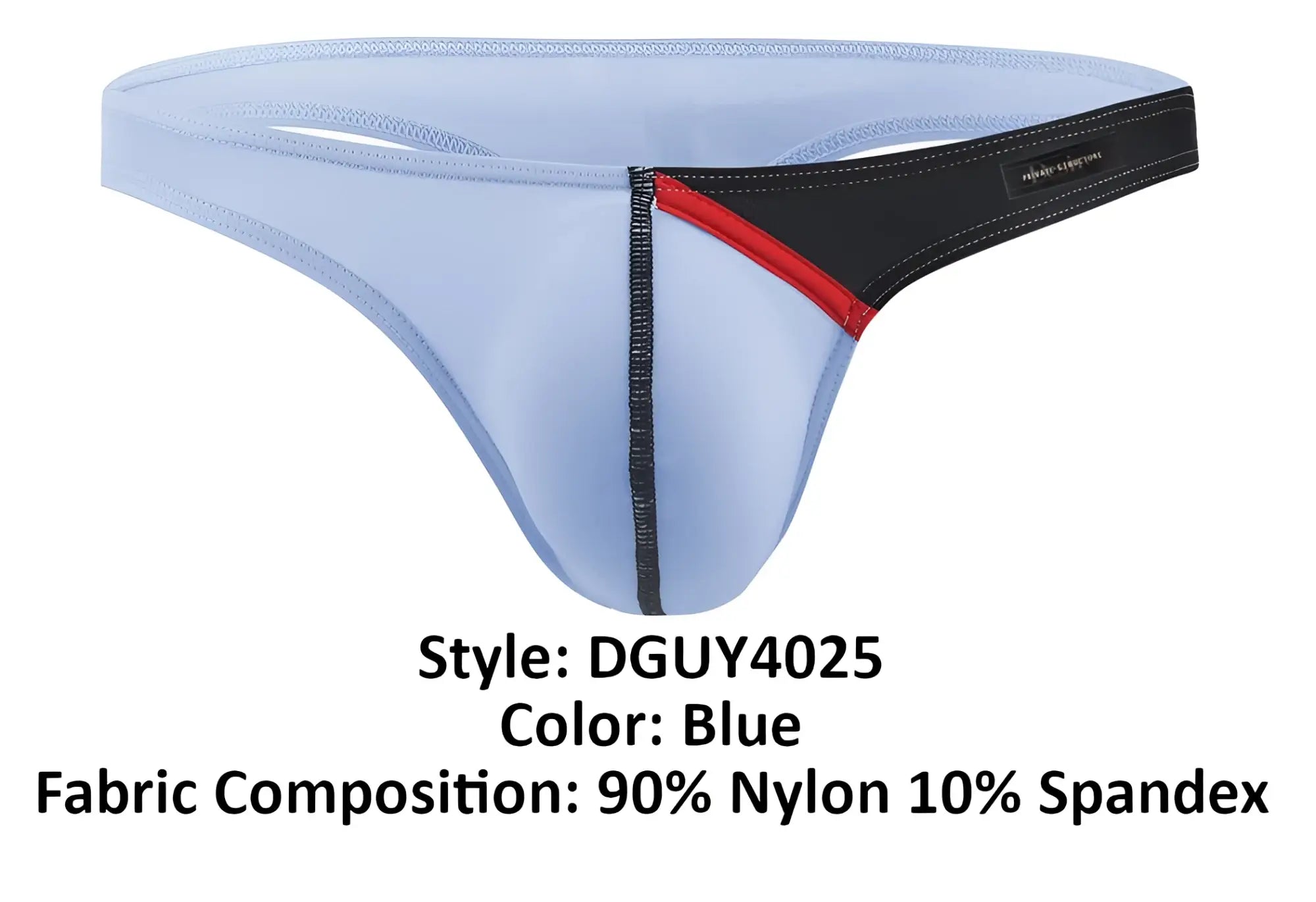 Light blue Private Structure DGUY4025 Desire Glaze g-string with black and red trim made of 90 nylon 10 spandex