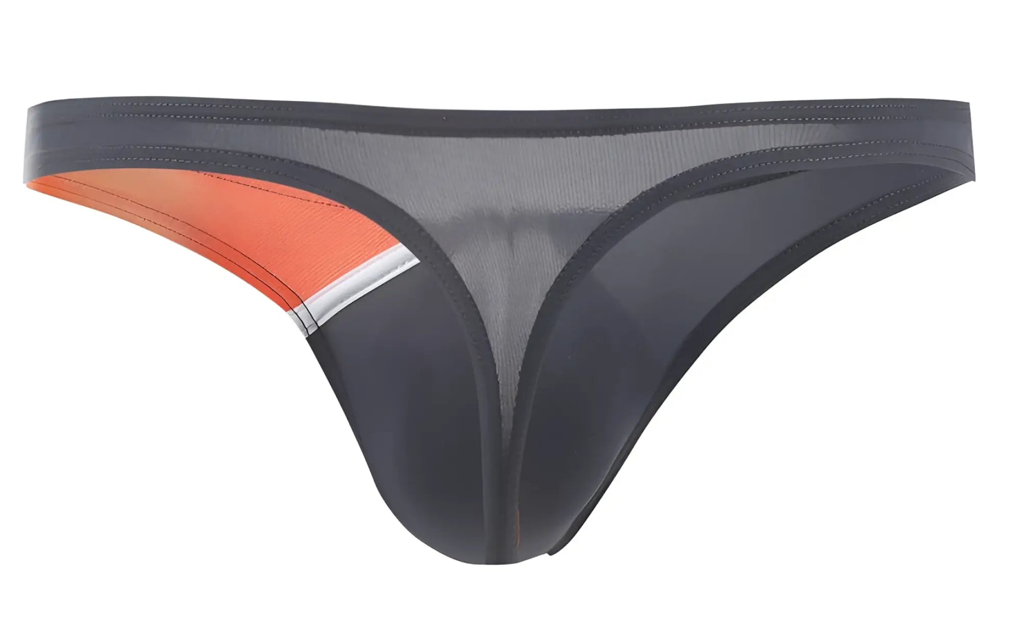 Black and orange mesh thong with silver trim detail from private structure desire glaze g-string in gray shown from back