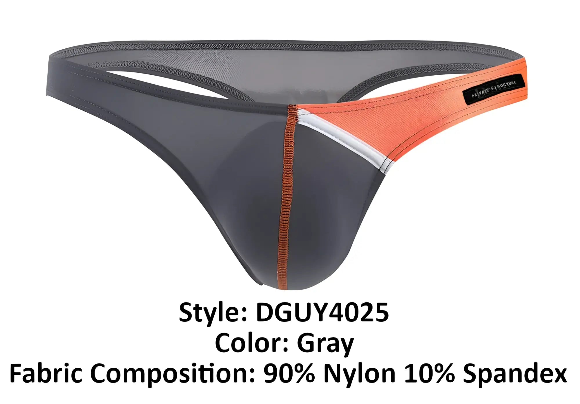Private structure dguys4025 desire glaze gray and orange thong with mesh waistband made of 90 nylon 10 spandex