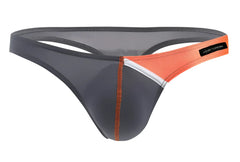 Private Structure dGuy4025 Desire Glaze gray g-string thong with sleek dark gray and orange mesh backband and contrasting stitching