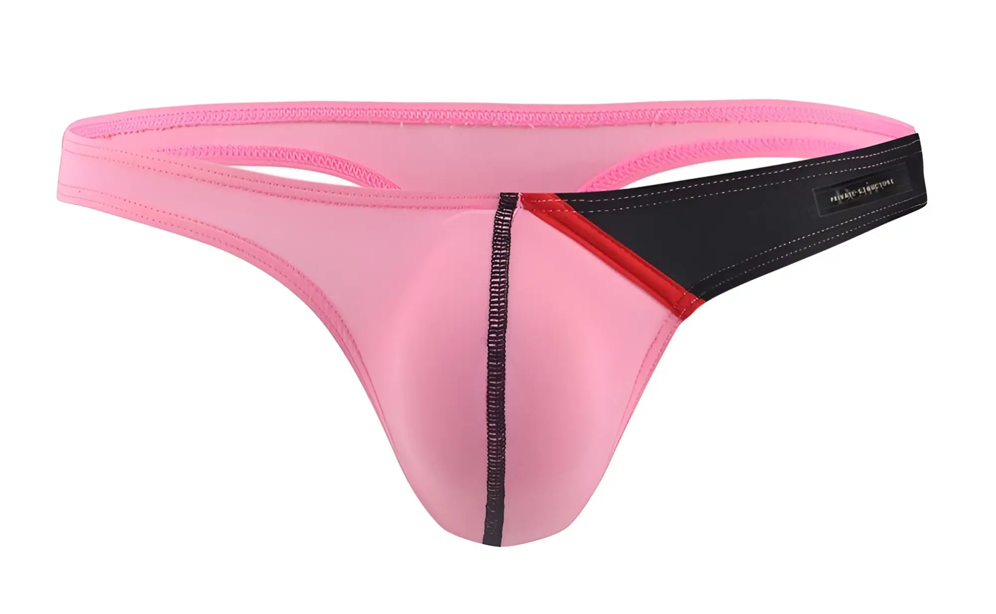 Private structure dguY4025 desire glaze g-string in pink with black and red accent stripe made of smooth stretchy fabric
