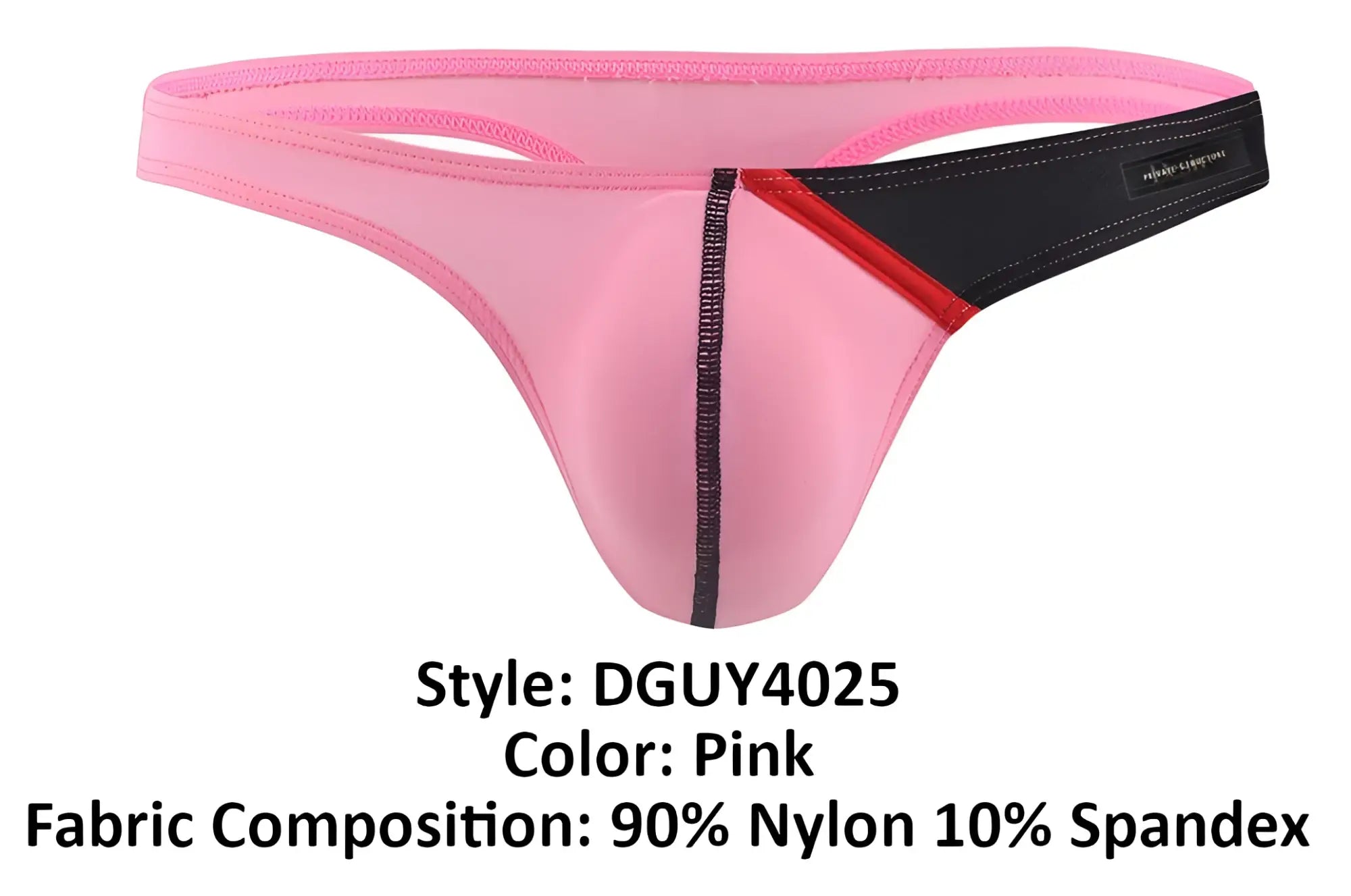 Pink private structure dguY4025 desire glaze g-string thong with black and red trim made of 90 nylon and 10 spandex