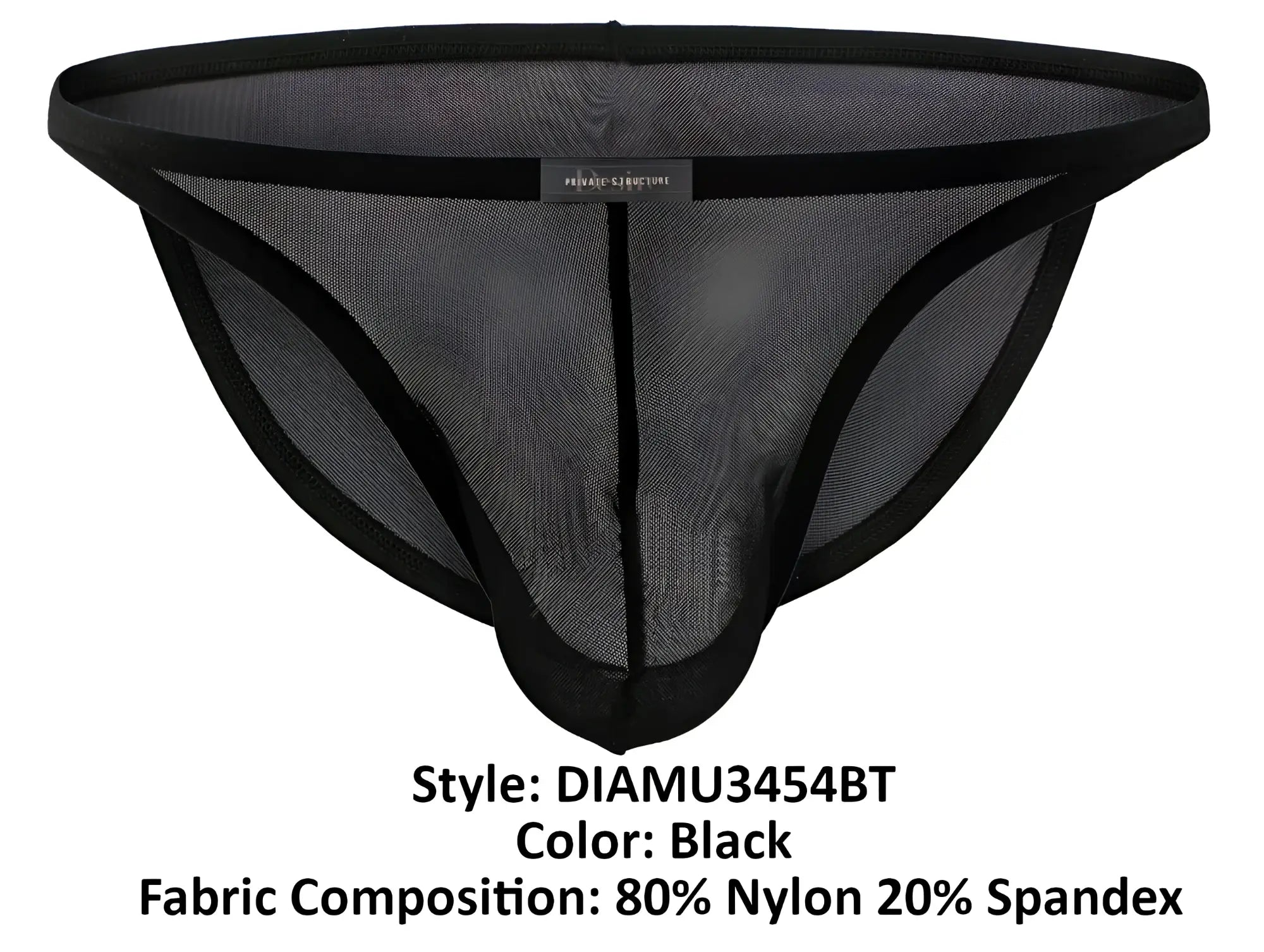 Black mesh thong with black elastic trim and central seam made from nylon and spandex by private structure