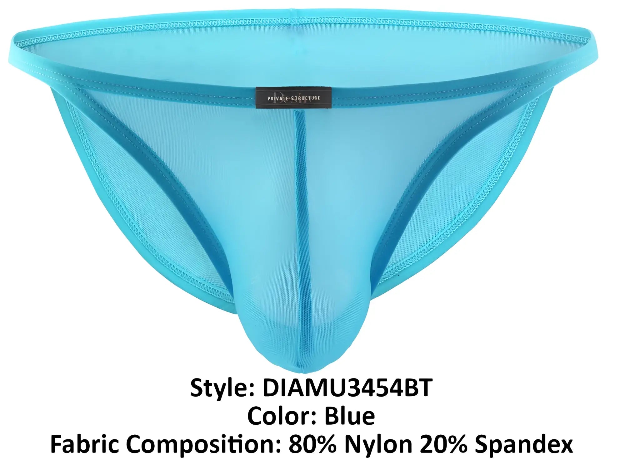 Blue sheer nylon and spandex thong with central seam from Private Structure DIAMU3454BT Desire Intima low rise bikini