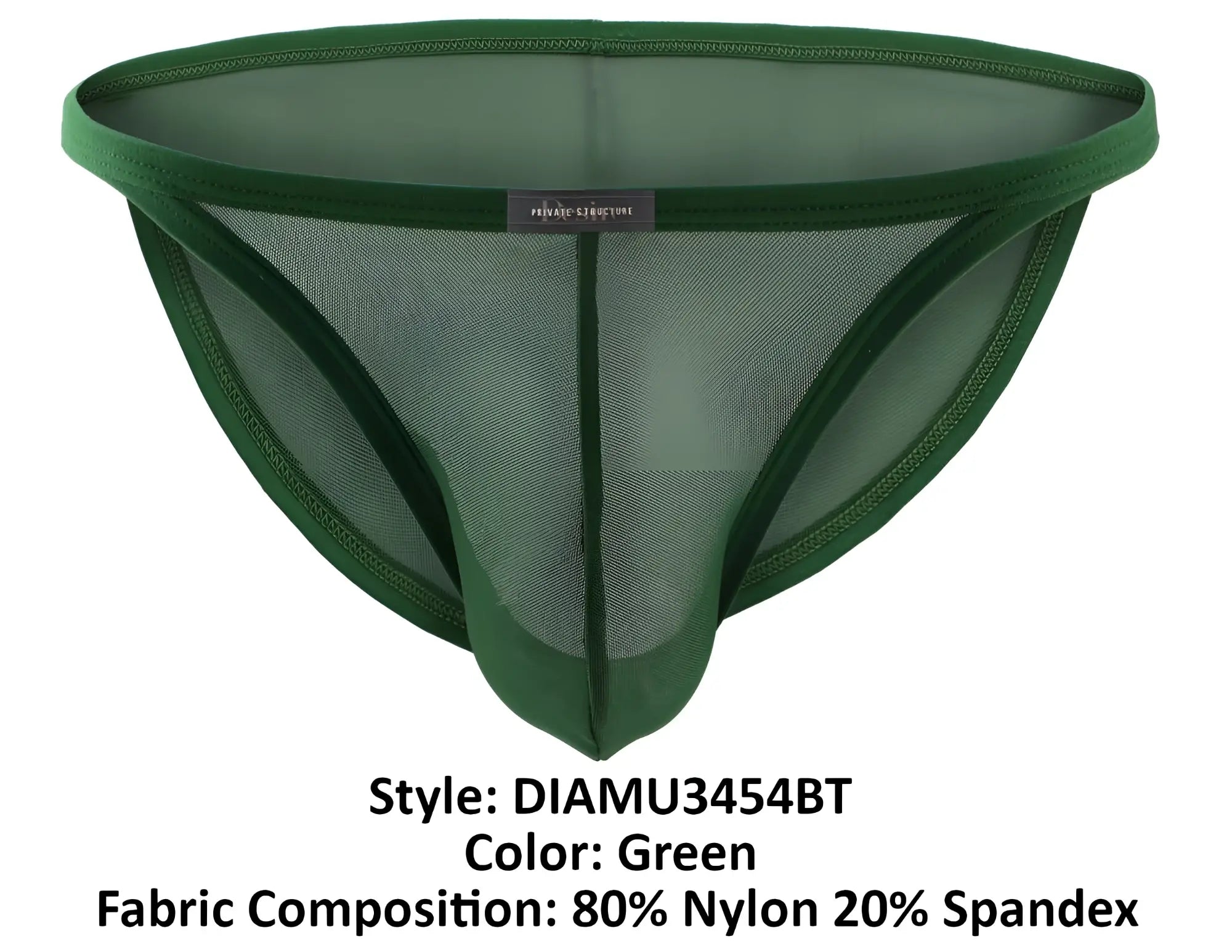 Green mesh briefs by private structure diamu3454bt desire intima low rise bikini with solid green waistband made of nylon spandex