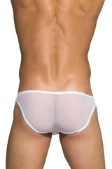 White sheer mesh low rise bikini briefs with solid white waistband by private structure desire intima