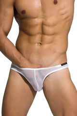 White sheer mesh briefs with a solid white waistband from Private Structure DIAMU3455BT Desire Intima low rise bikini